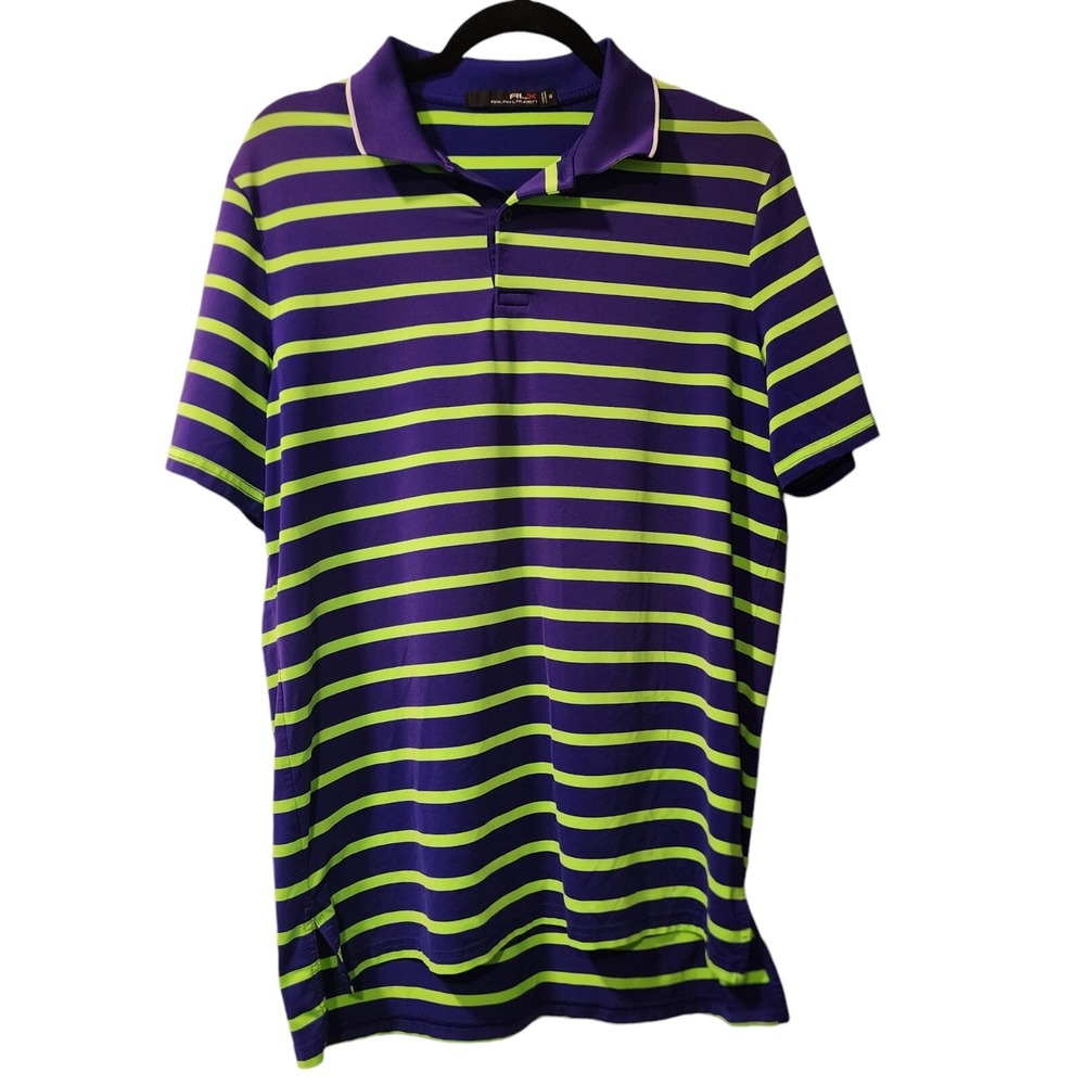 RLX Ralph‎ Lauren Polo Shirt M Purple Green Stripe Golf Performance Casual